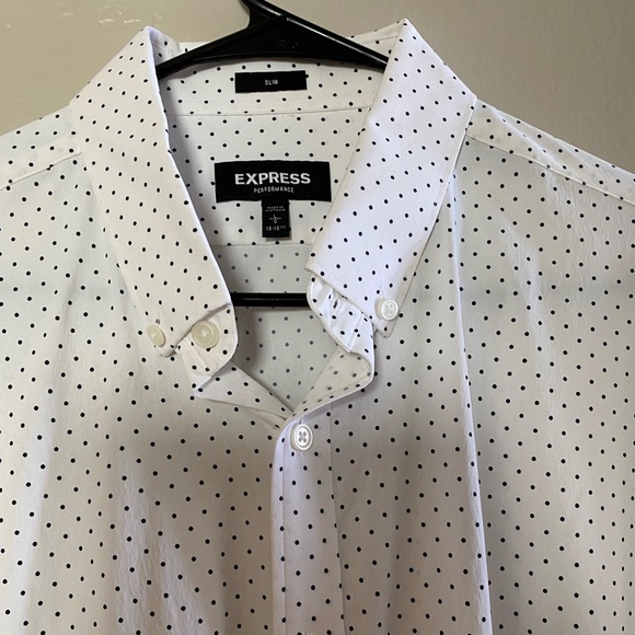 Express|Large| white slim polka dot button up| like new. - Picture 8 of 8